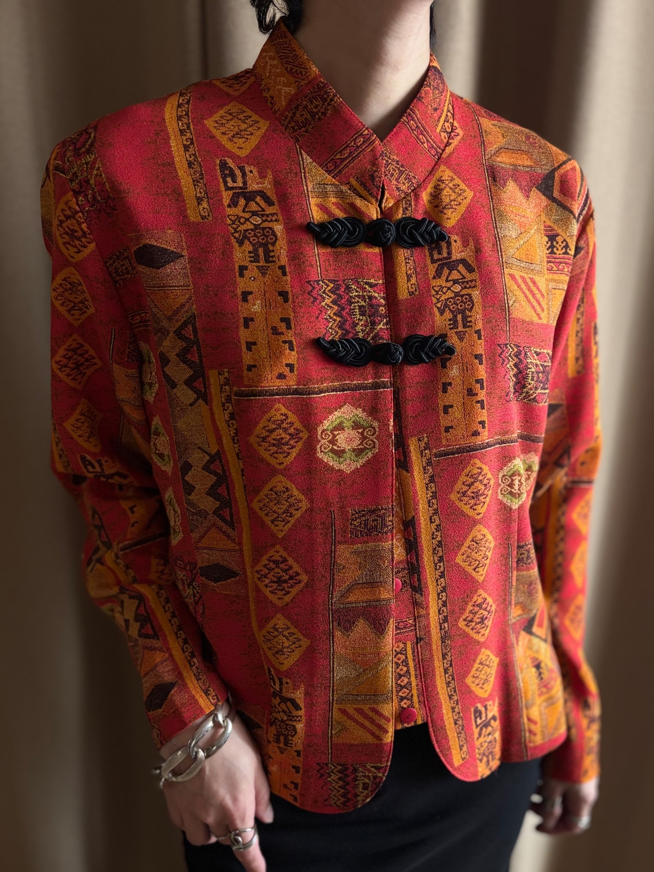 oriental pattern china button shirt-5213-4