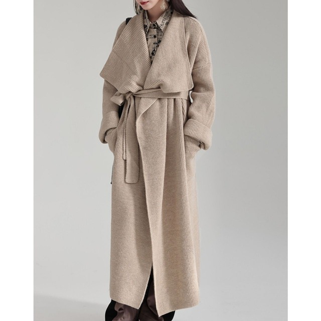 Rib Knit Wrap Long Coat 00784