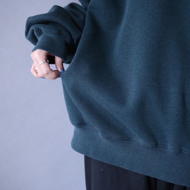 "刺繍×鹿" one point design over silhouette half-zip sweat pullover