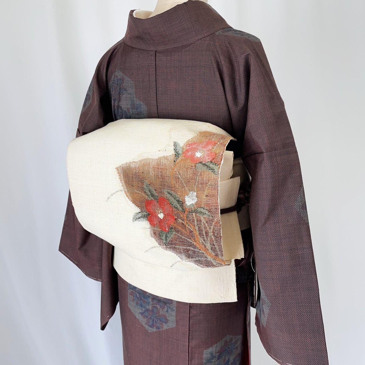 紬の八寸名古屋帯・紬地に花／美品！ | SELECT KIMONO 華ふじ