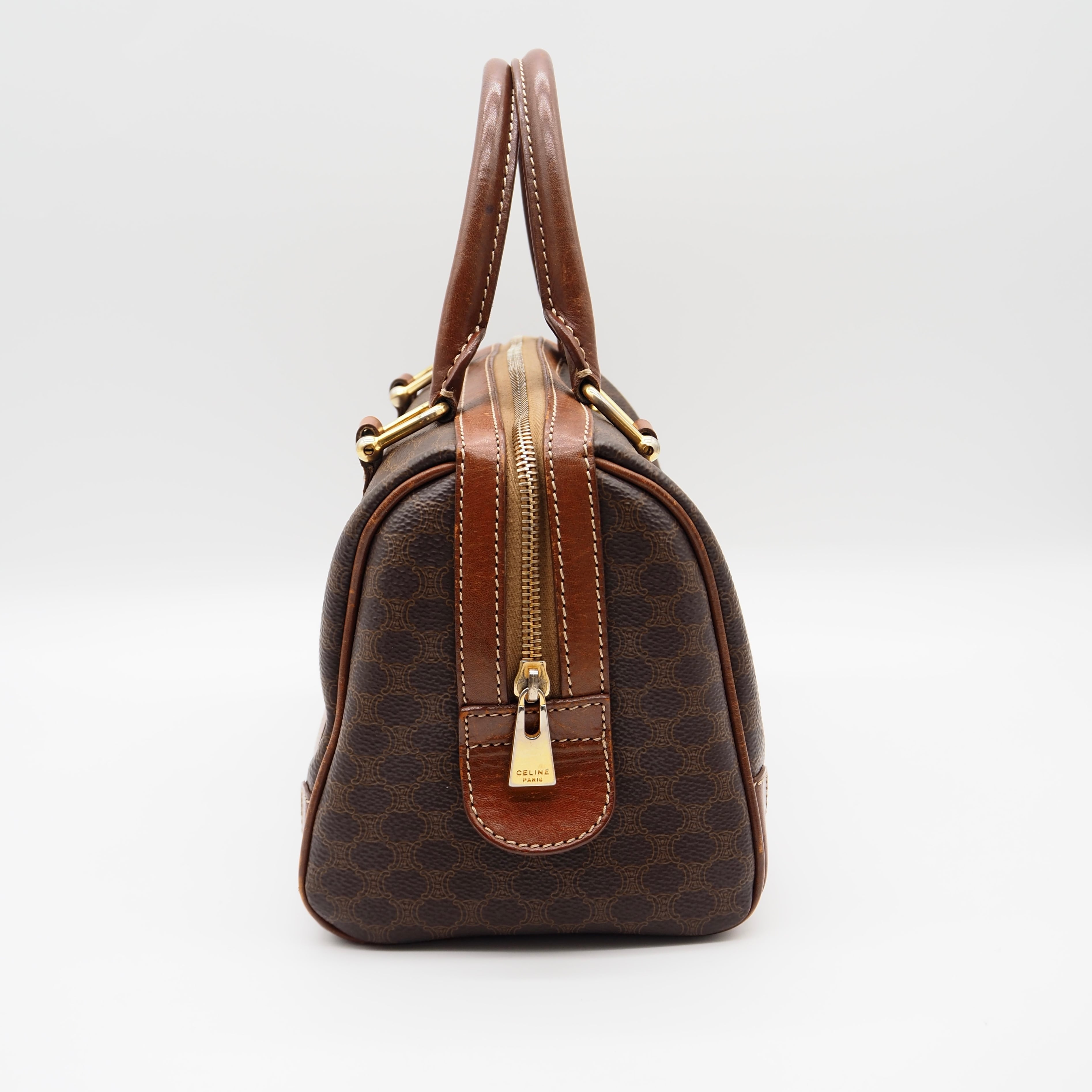 CELINE マカダム スモール ボストンバッグ レザー ダークブラウン