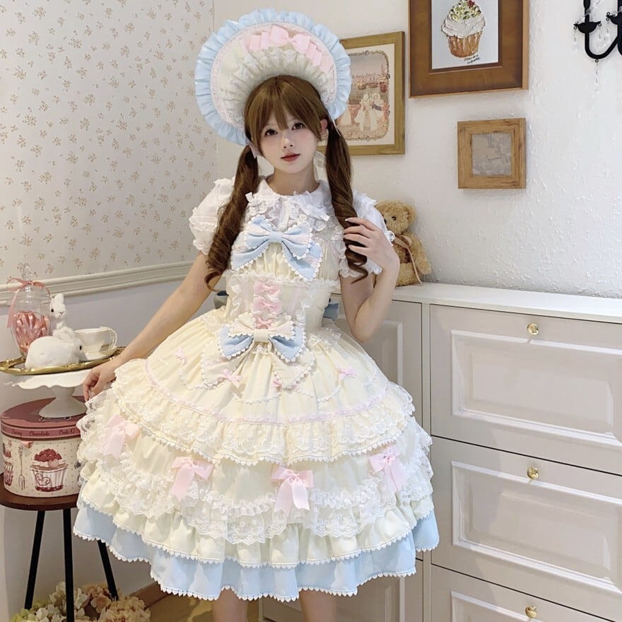 甘ロリ JSK レース×編み上げ ピンク×グリーン 4色展開｜WithU