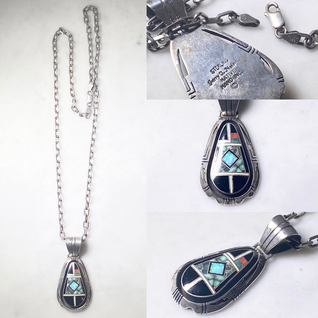 JERRY T. NELSON silver inlay pendant necklace