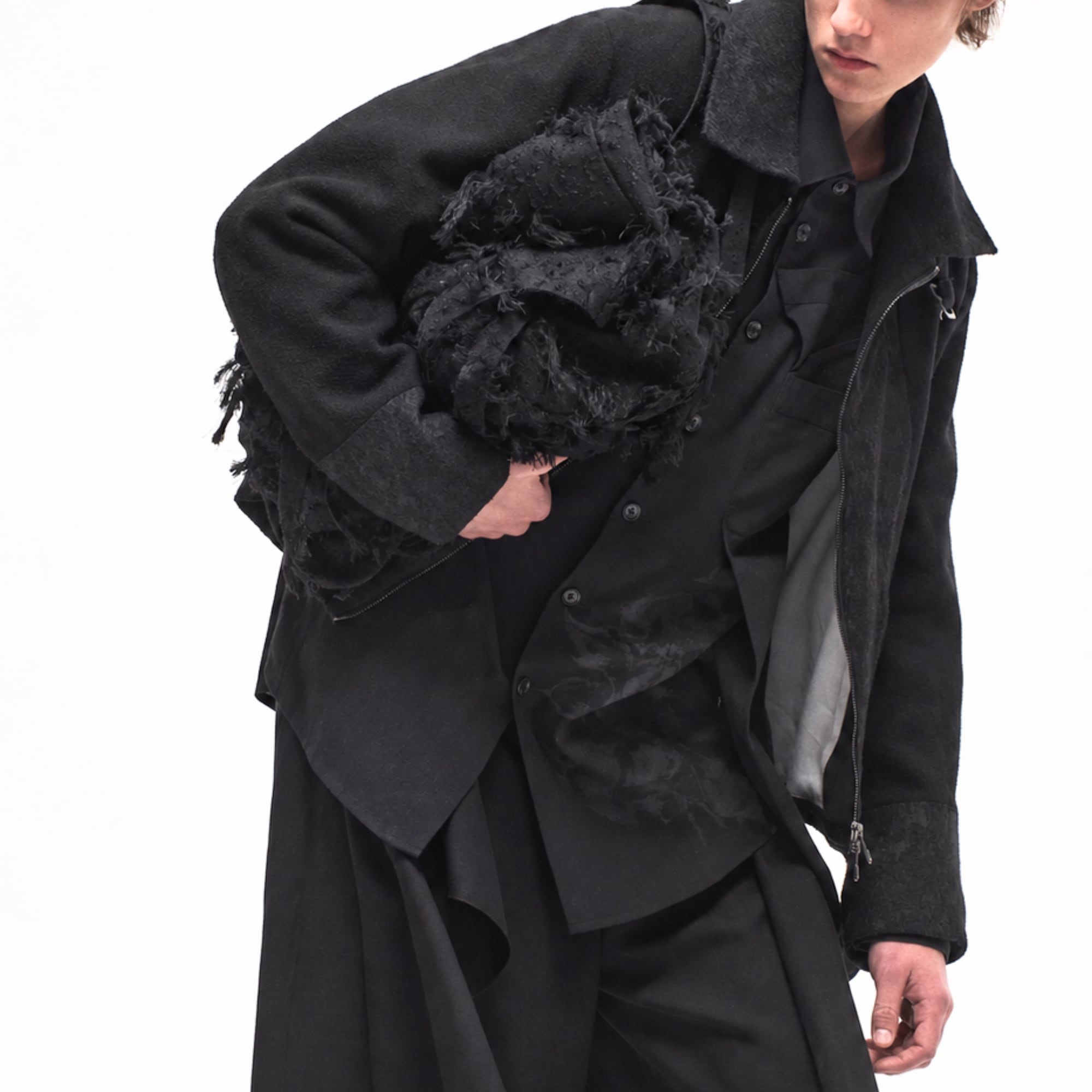【ORV0103】Jacquard Panel Ruched Short Fitted Jacket