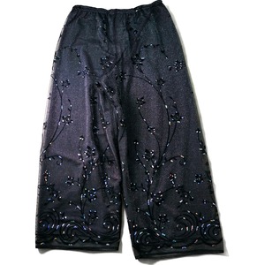 Vintage layered lamé×spangle flower pattern buggy flare easy pants "made in USA”