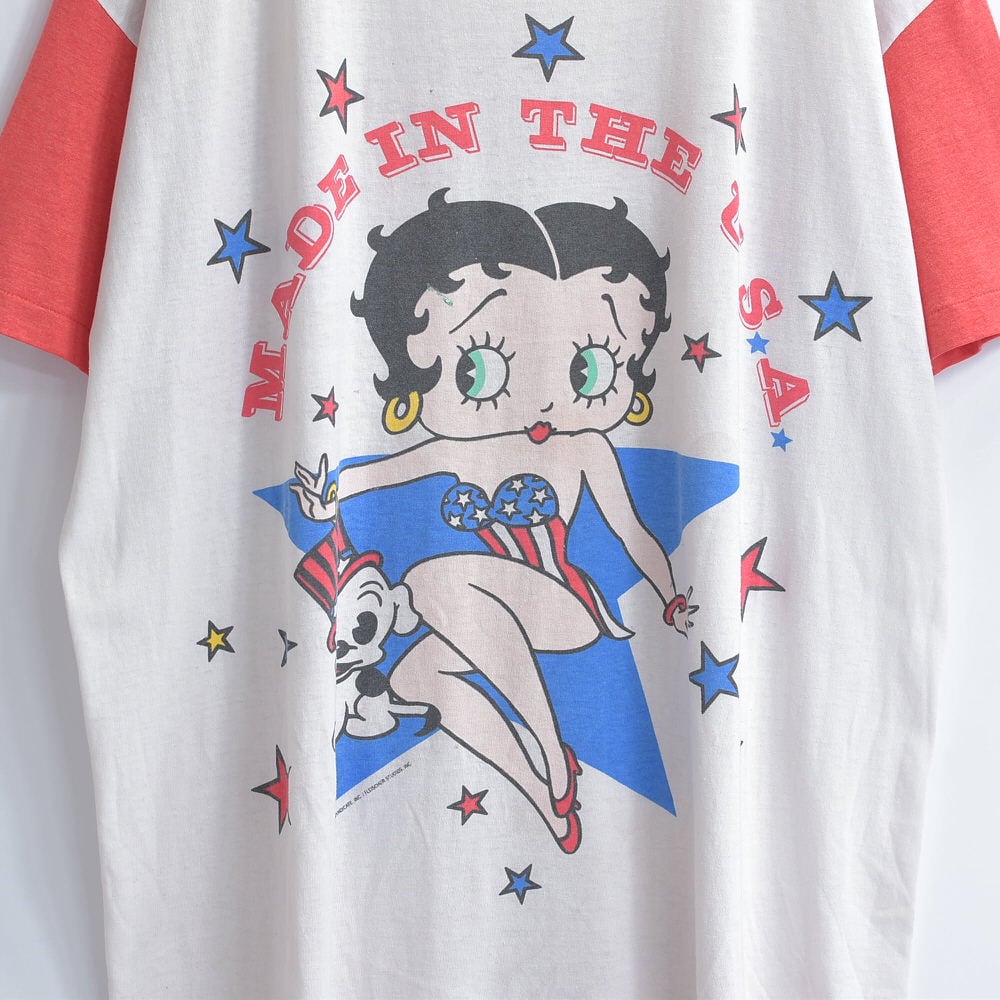 レア　天使　ベティ・ブープ イラスト Tシャツ　ヴィンデージ アメリカ製 94's Betty Boop Angel Double Side Print Tee M In White / 90s