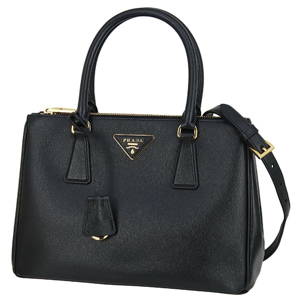 Used PRADA プラダ ガレリア ミディアムバッグ サフィアーノ ブラック ゴールド金具 ハンドバッグ ショルダーバッグ トートバッグ 美品
