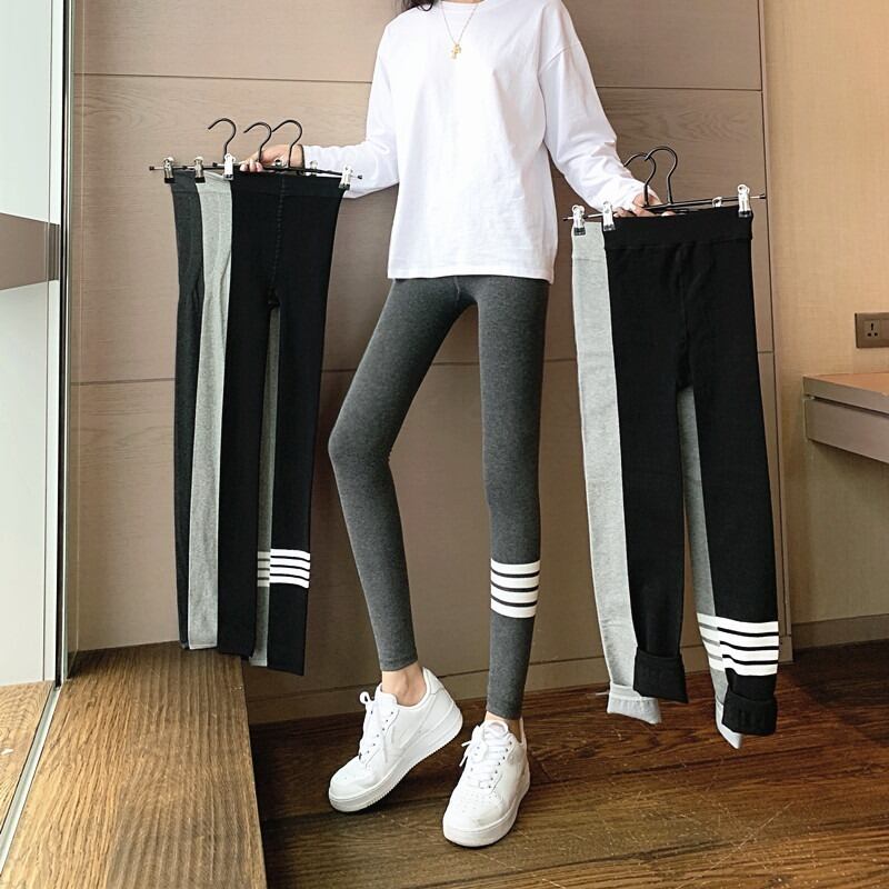 レギンス ストライプベルベットブラックスプリングオータムパンツ 春物 秋物 YY-ファッション27238242390