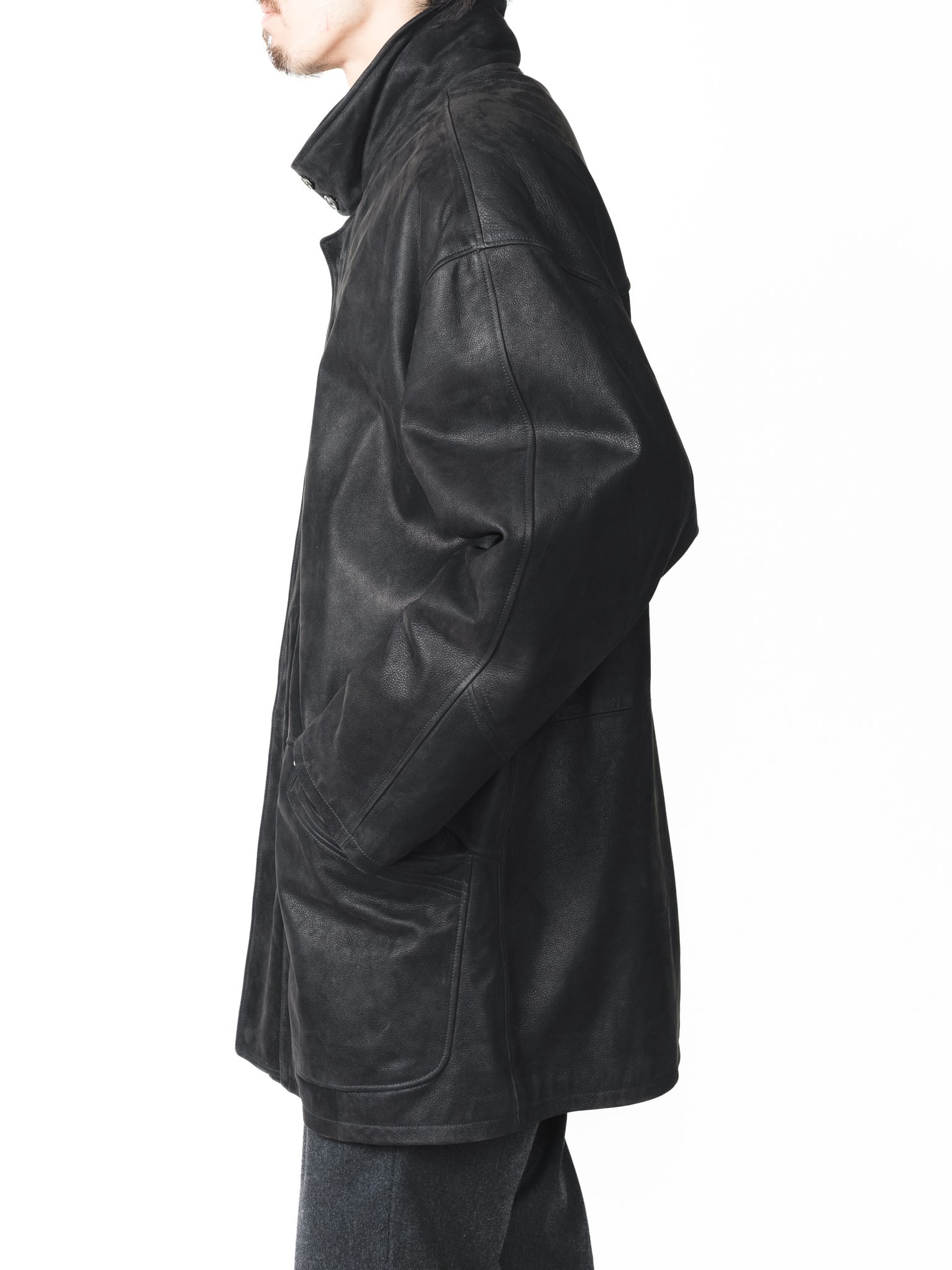 90's] “SERAPHIN” Grained Calf Padded Coat (made in France