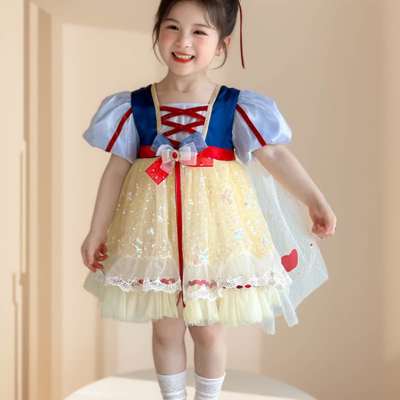 2025夏新作 白雪姫風ワンピース 女の子用 誕生日ドレス 人気SNS映え