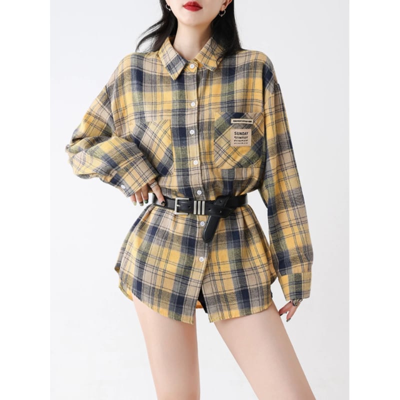 oversized yellow check shirt la2496