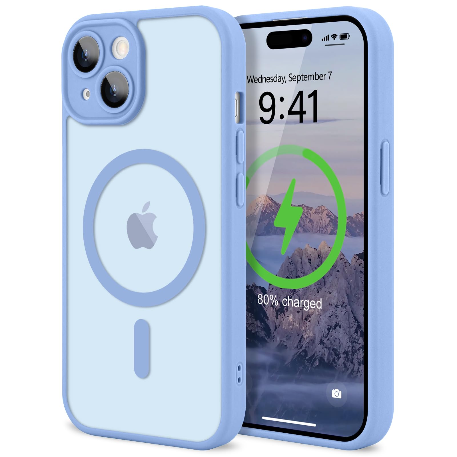 LAPOPNUT iPhone 15用 ケース MagSafe対応 半透明 指紋防止 耐衝撃 滑り止め カバー(青紫)