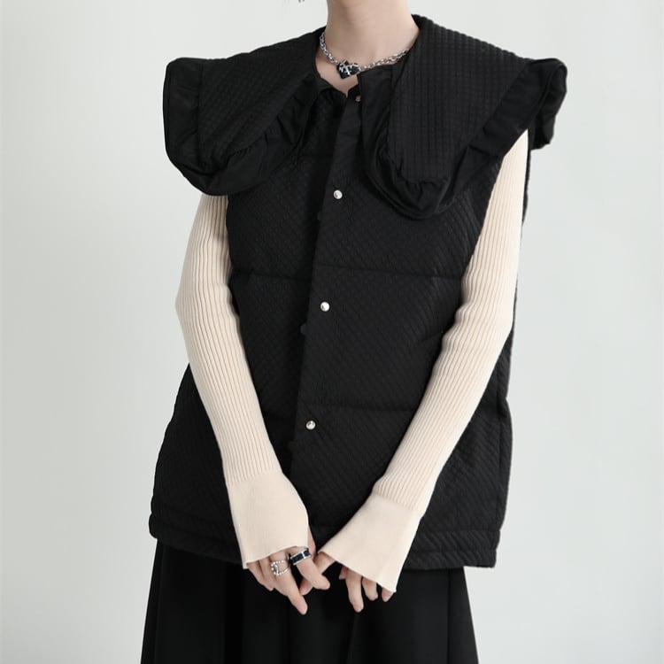 フリル襟キルティング中綿ベスト ◆2col R30339