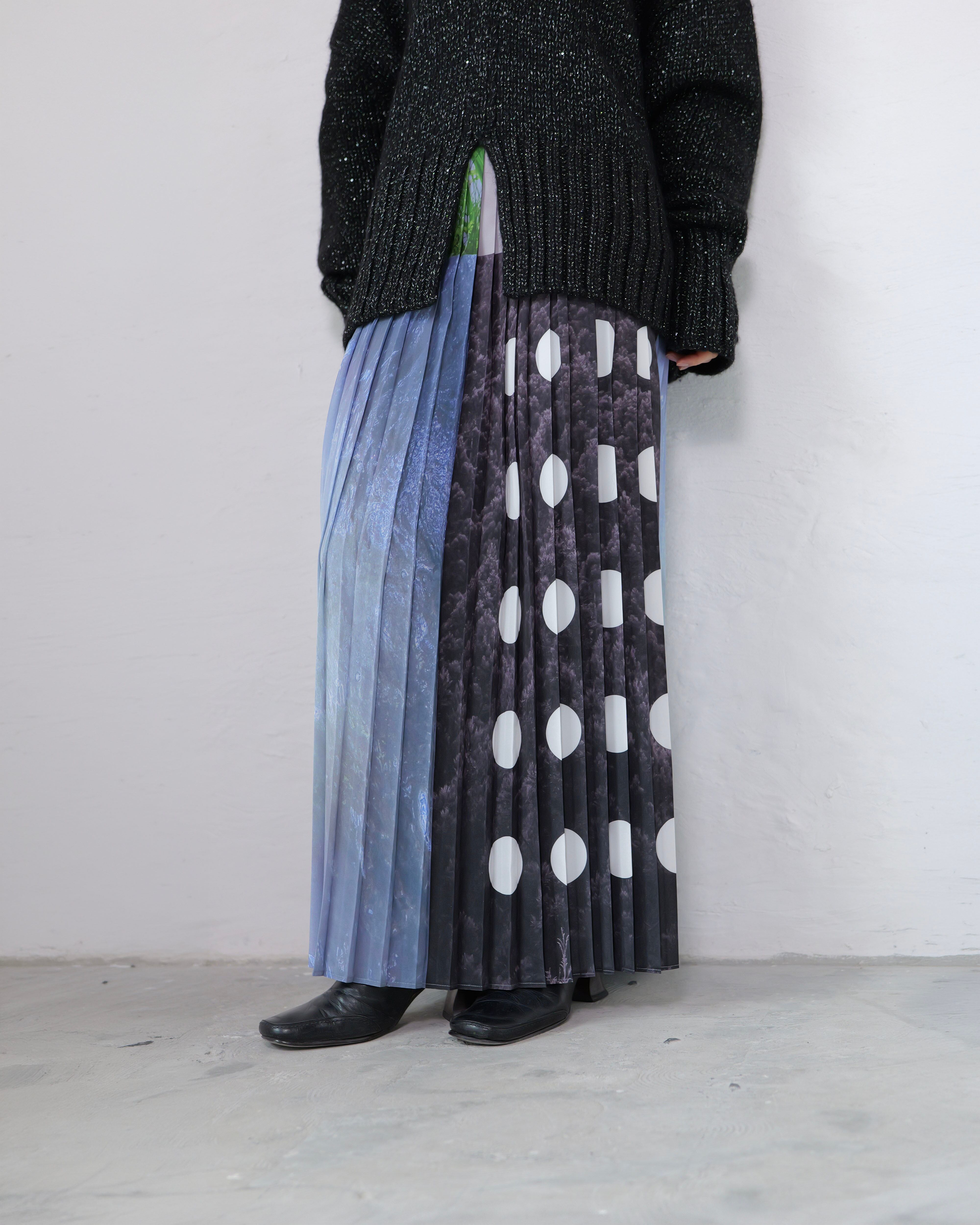 RITSUKO KARITA - Collage print pleats skirt : black line / (ﾘﾂｺｶﾘﾀ