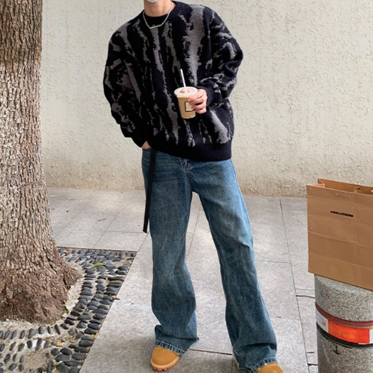 ストリートカラーコントラストルーズニット　1076