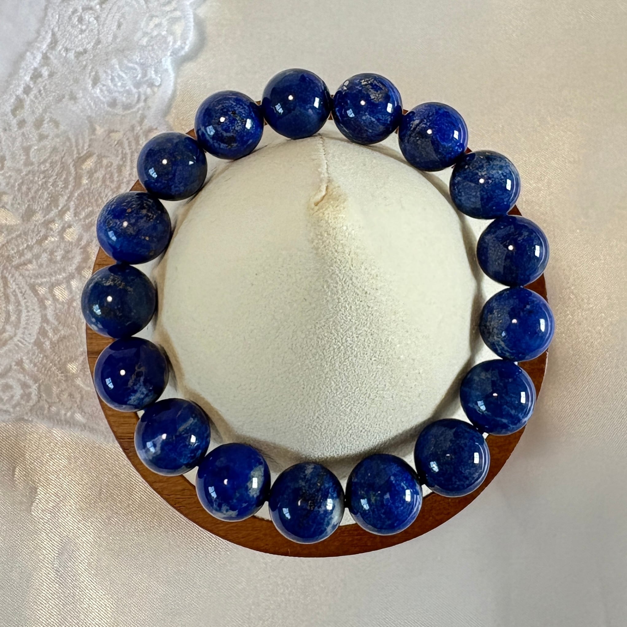 【一点もの】✨ラピスラズリ ブレスレット 12.5㎜珠⭐アフガニスタン産 天然石 無着色・無加工・無処理 内周17cm 幸運・お守り❤️