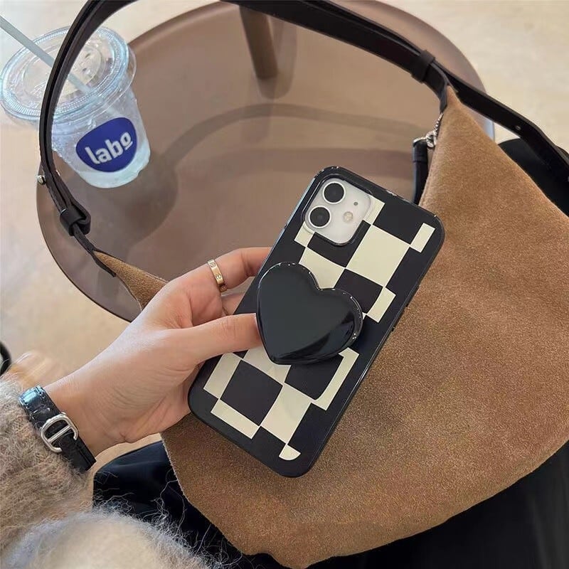 アイフォンケース 8Plus XS 11 12Pro 13ProMaxカバー 黒x白♪ハート