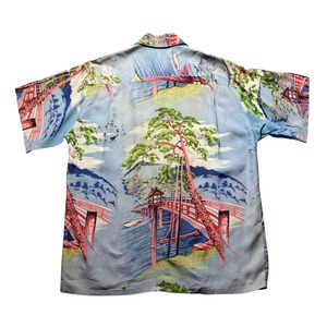 vintage 1950’s “MUSASHIYA” rayon hawaiian shirt “渡月橋”