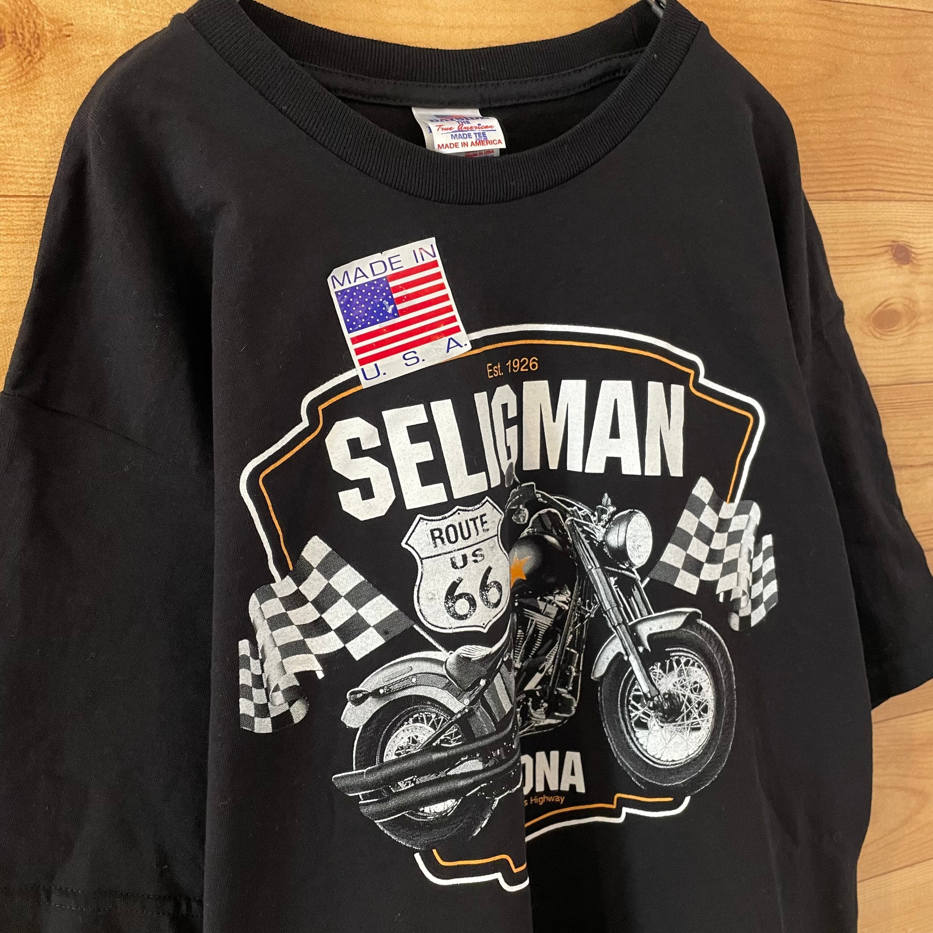 BAYSIDE】USA製 Tシャツ 未使用 シール付き バイク プリント ROUTE66 M 
