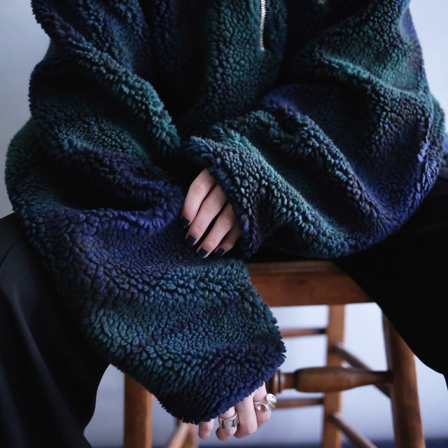 "NAUTICA" good coloring check pattern over size half-zip  boa fleece pullover