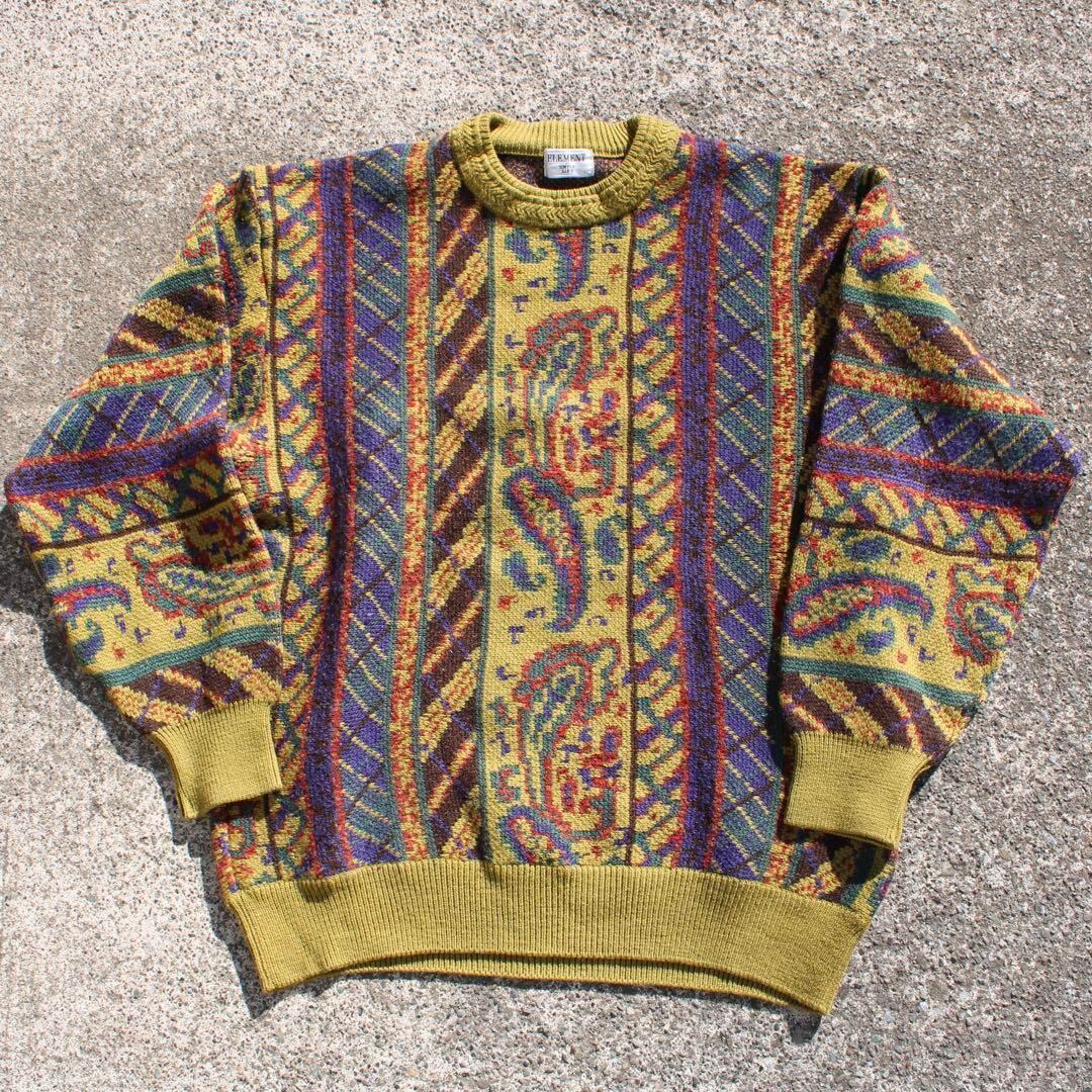 【Lサイズ】ELEMENT OF SIMPLE LIFE エレメントオブシンプルライフ マルチ柄 マルチカラー 古着 ニットセーター