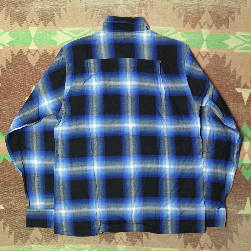 XL 60s Ombre plaid rayon shirt Blue base