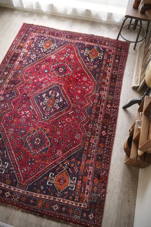 【236】Vintage Persian Shiraz Qashqai rug 1950's