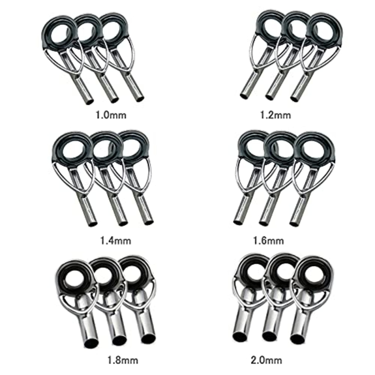 トップガイド ロッドガイド 18個セット ステンレス 釣り竿穂先 交換 修理キット (内径1.0mm〜2.0mm)
