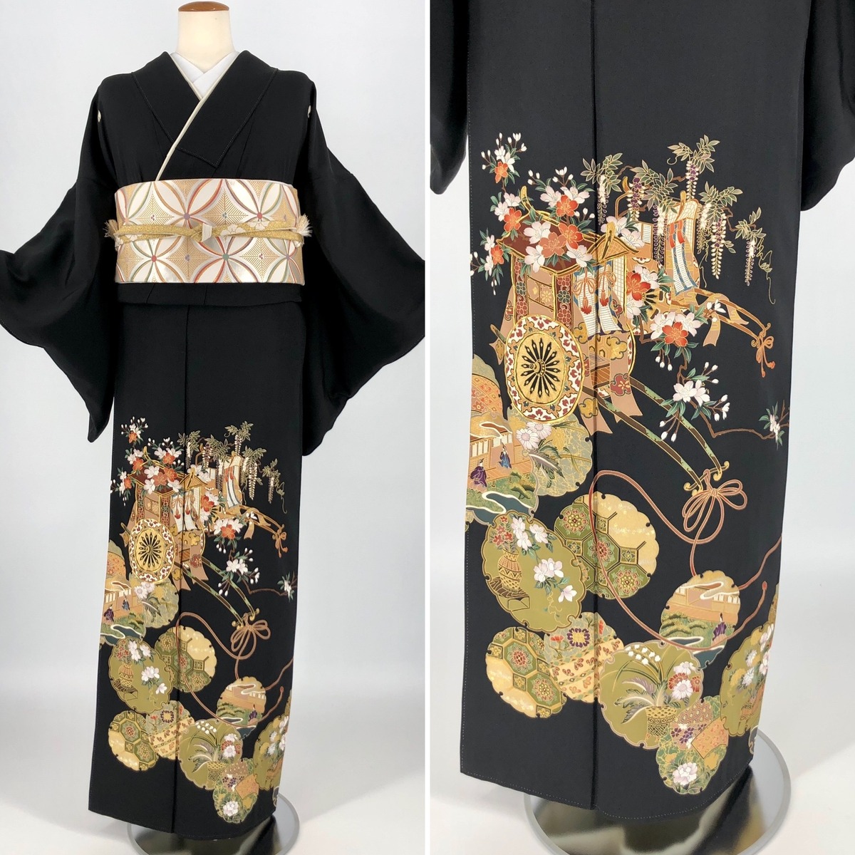 黒留袖レンタル フルセット 御所車四季草花唐花文 MLサイズ 016 
