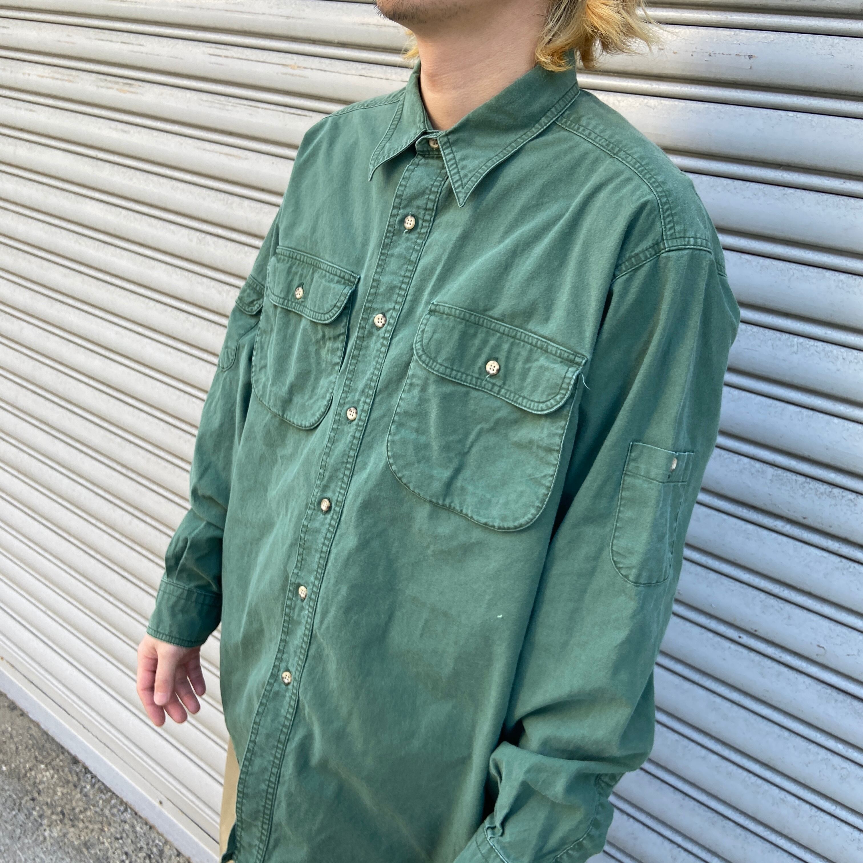 送料無料』90s woolrich ウールリッチ ワークシャツ XL 緑