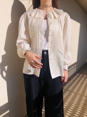 ivory pin-tack ruffle blouse