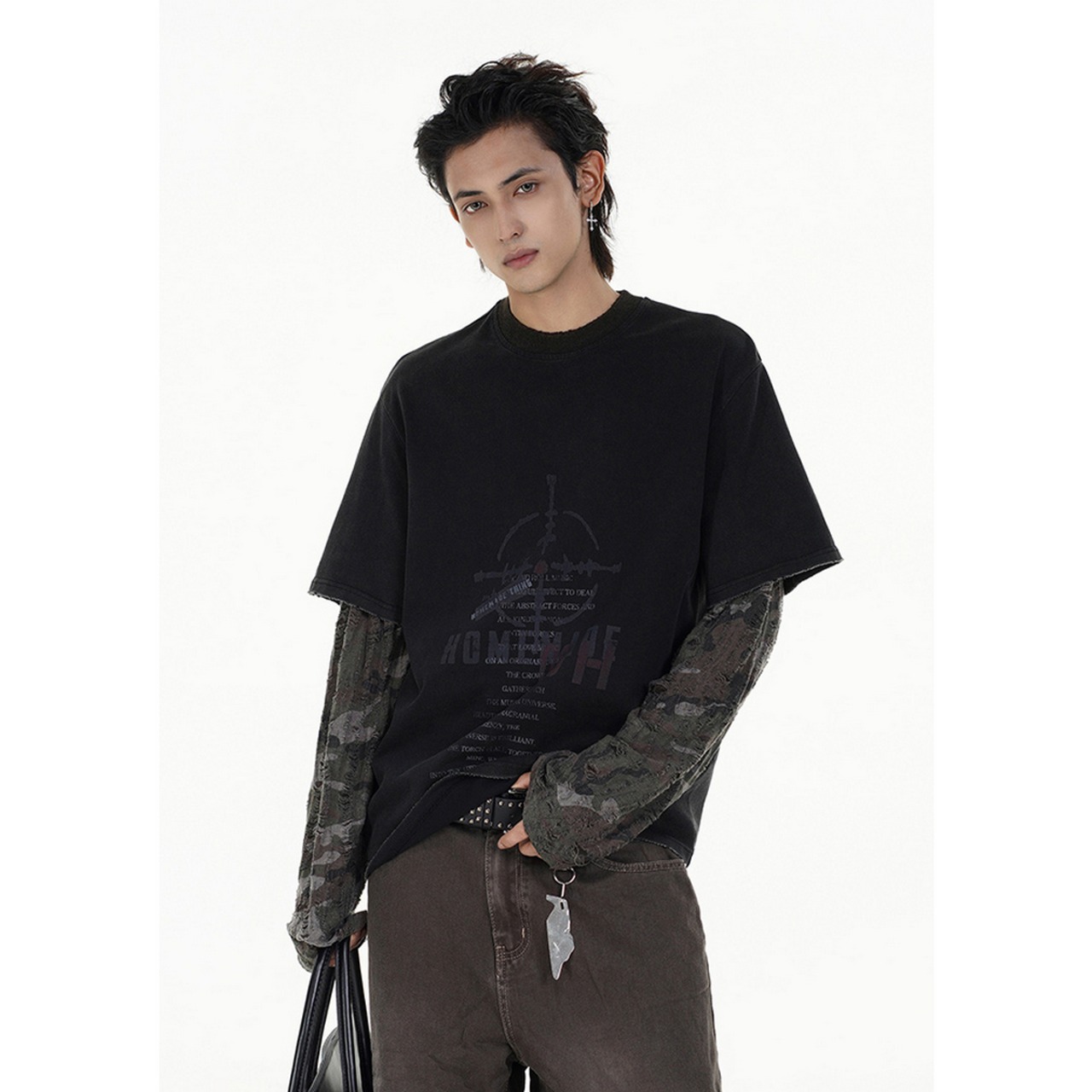 VINTAGE ストリート ダメージ加工 ロングTシャツ T1637