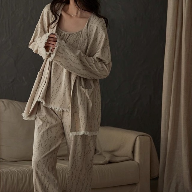 【M-XL】simple V-neck cardigan style pajamas p1128