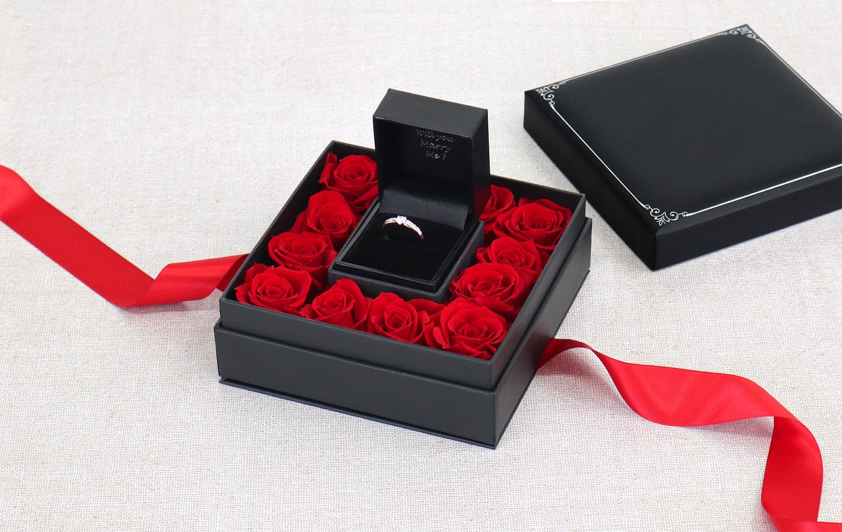 プロポーズリングケース プリザーブドフラワー12輪 メッセージ刻印入り