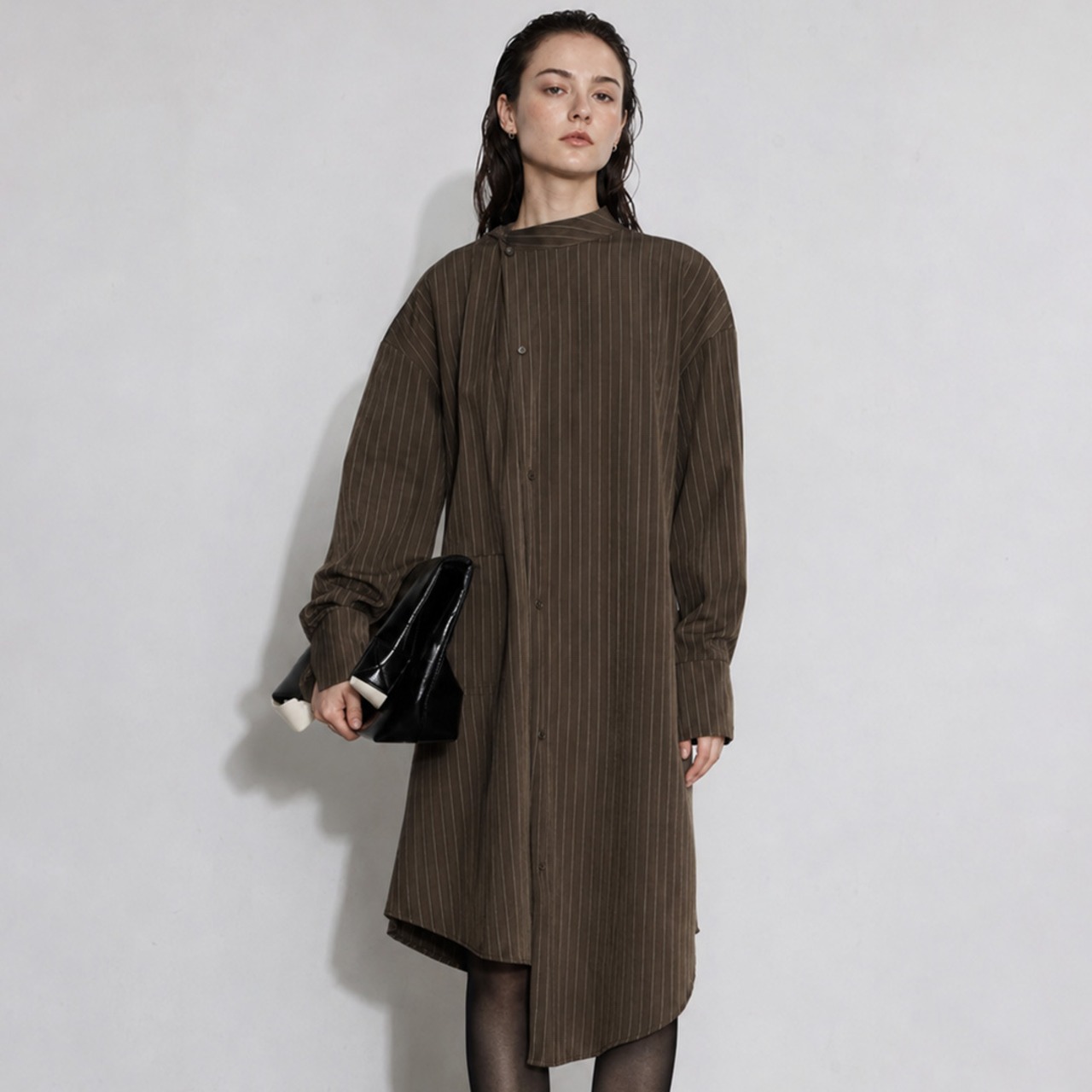 Asymmetric pinstripe shirt dress A00084