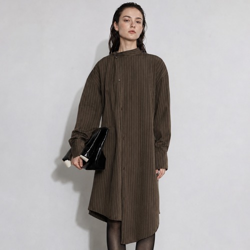 Asymmetric pinstripe shirt dress A00084