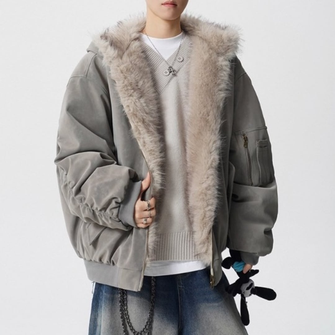 リバーシブル ファーフードボンバージャケット 2カラー D12168