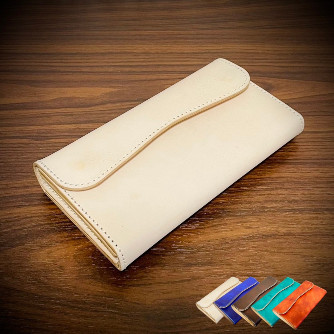 総手縫い フラップ 長財布 フルレザー 本革 牛革 ヌメ革 革財布