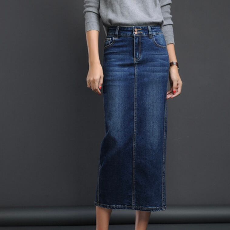 ハイウエスト タイト ミモレ丈 デニムスカート YH9862