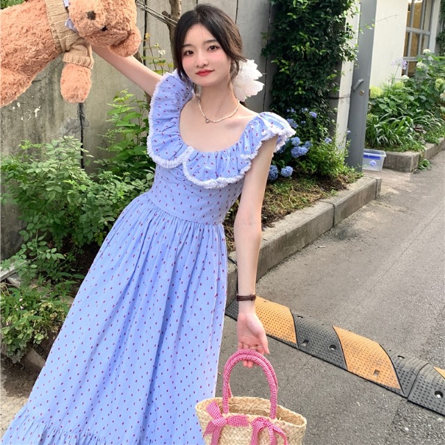 予約販売】ワンピース レディース レトロ フリル オフショルダー 