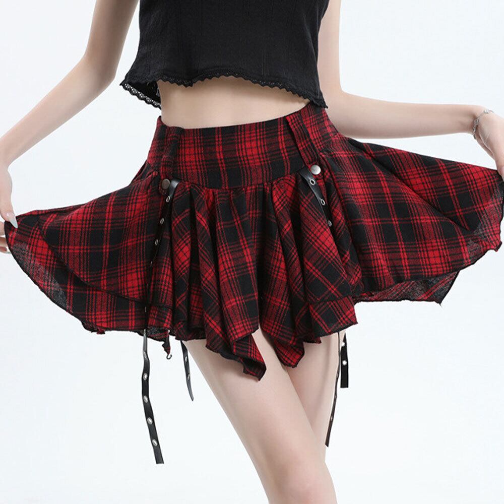【送料無料】 チェック柄 ミニスカート アシンメトリー レディース 春夏 韓国 原宿系 ストリート アメカジ 大人 カジュアル かわいい ロック パンク Y2K 裏地付き 大人可愛い 大人女子
