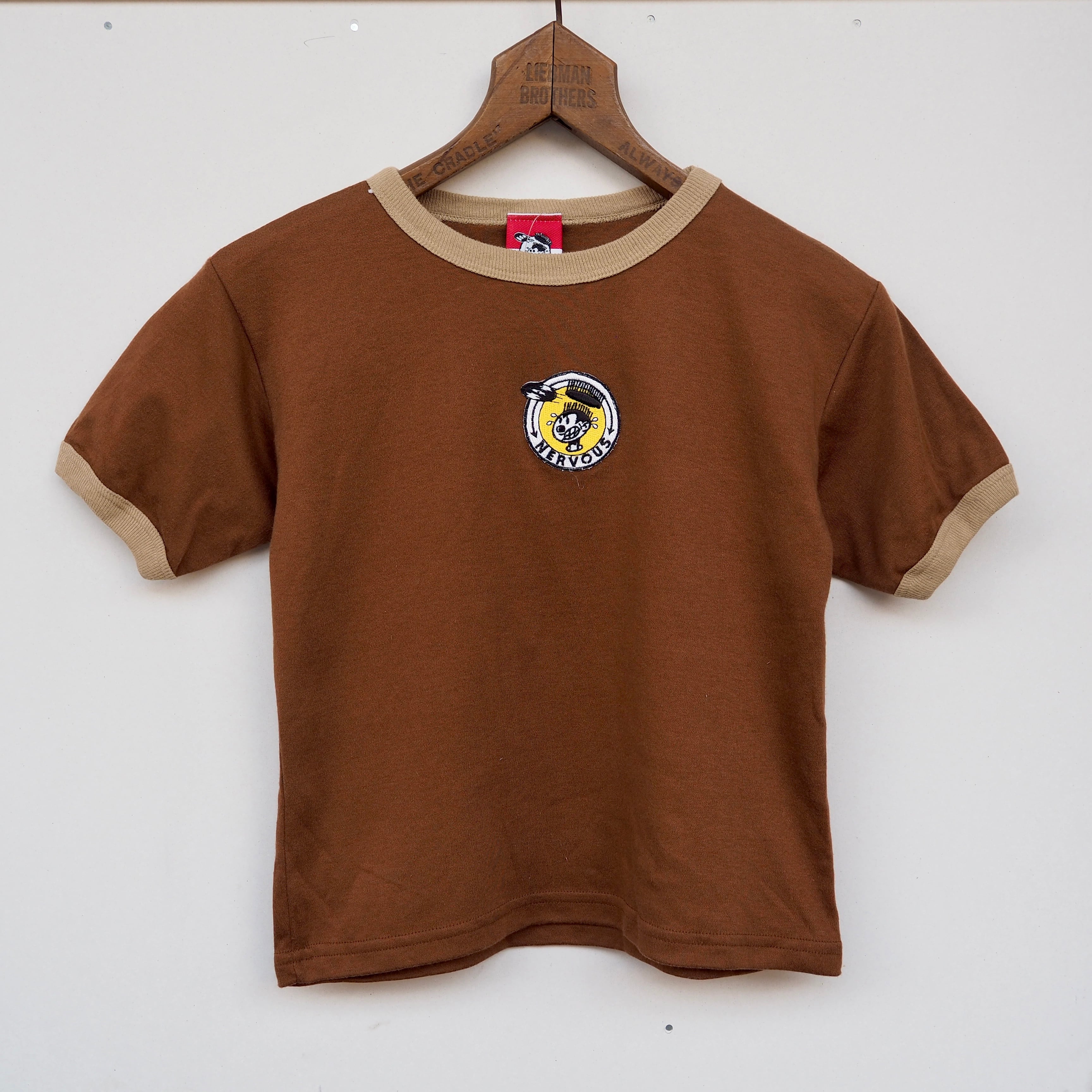 Kids《NOS》90's NERVOUS RECORD ringer T-shirt M /USA製 ナーバスレコード リンガーTシャツ ブラウン
