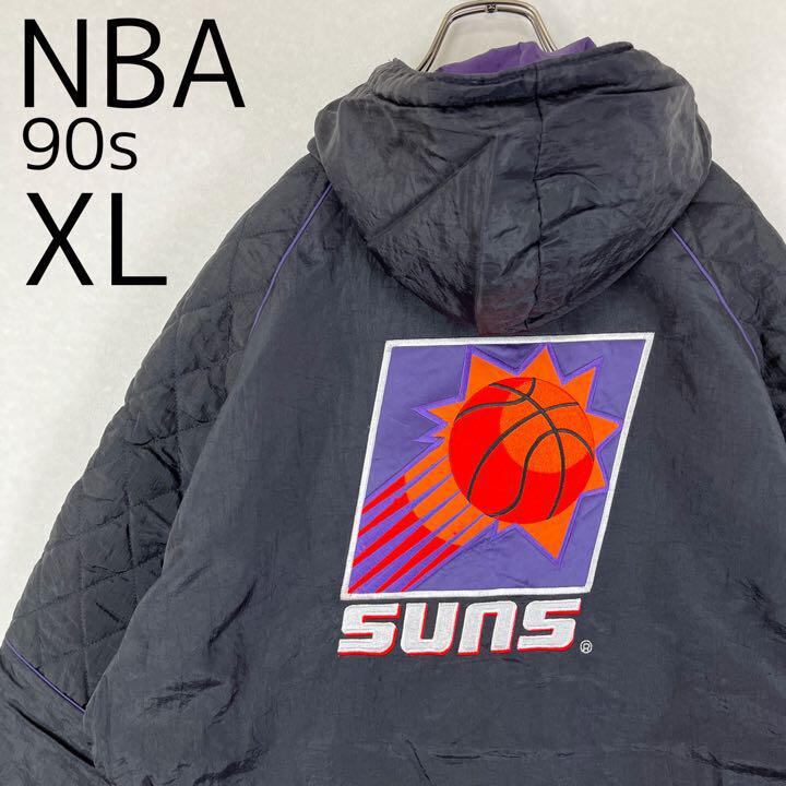 90s USA製 サンズ ビッグロゴ刺繍中綿ナイロンジャケット XL ブラック-