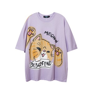 【トップス】キュート猫図柄カジュアル通学ファッション半袖ペアルックTシャツ 221484671