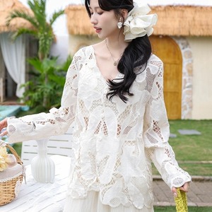 トップス レディース カットソー プルオーバー シャツ ブラウス 長袖 Vネック カーディガン 花柄 花レース 刺繍 透け感 シースルー きれいめ 大人 上品 お洒落 大人女子 セクシー エレガント 存在感 春 夏 デート お出かけ 休日 リゾート 旅行 着回し 重ね着 体系カバー 定番 送料無料 フリーサイズ ゆったり サイズ ブラック レッド ブラウン ベージュ