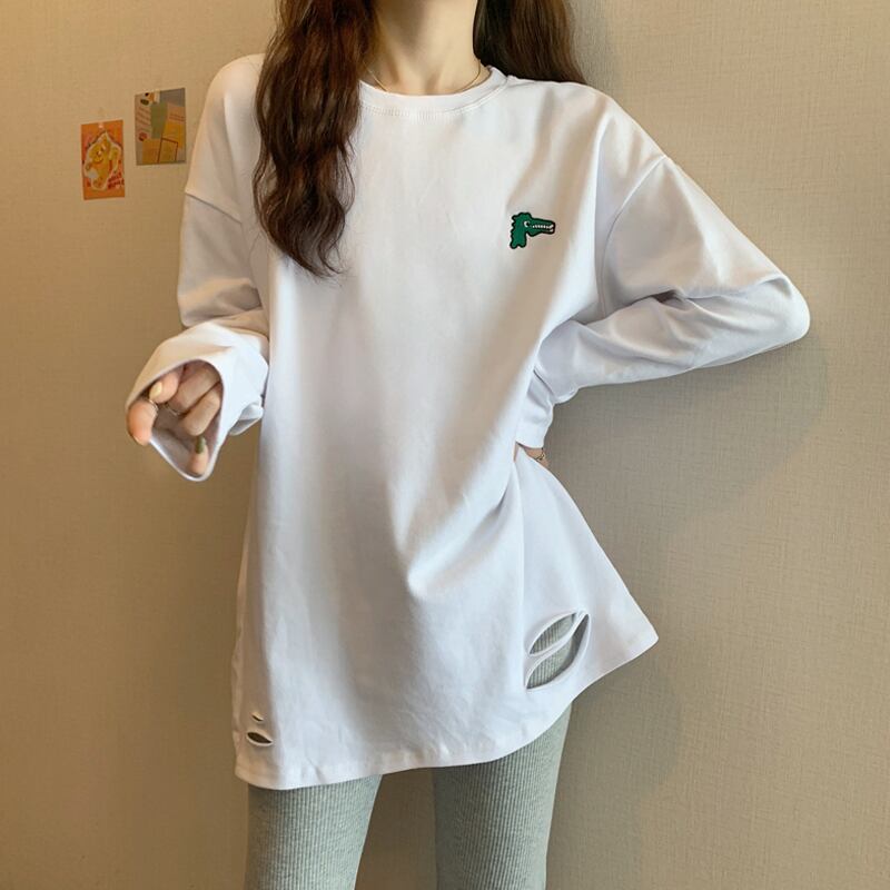 Tシャツ シャツ スプリングルーズホワイトトップス ロング 春物 試着室70030301945