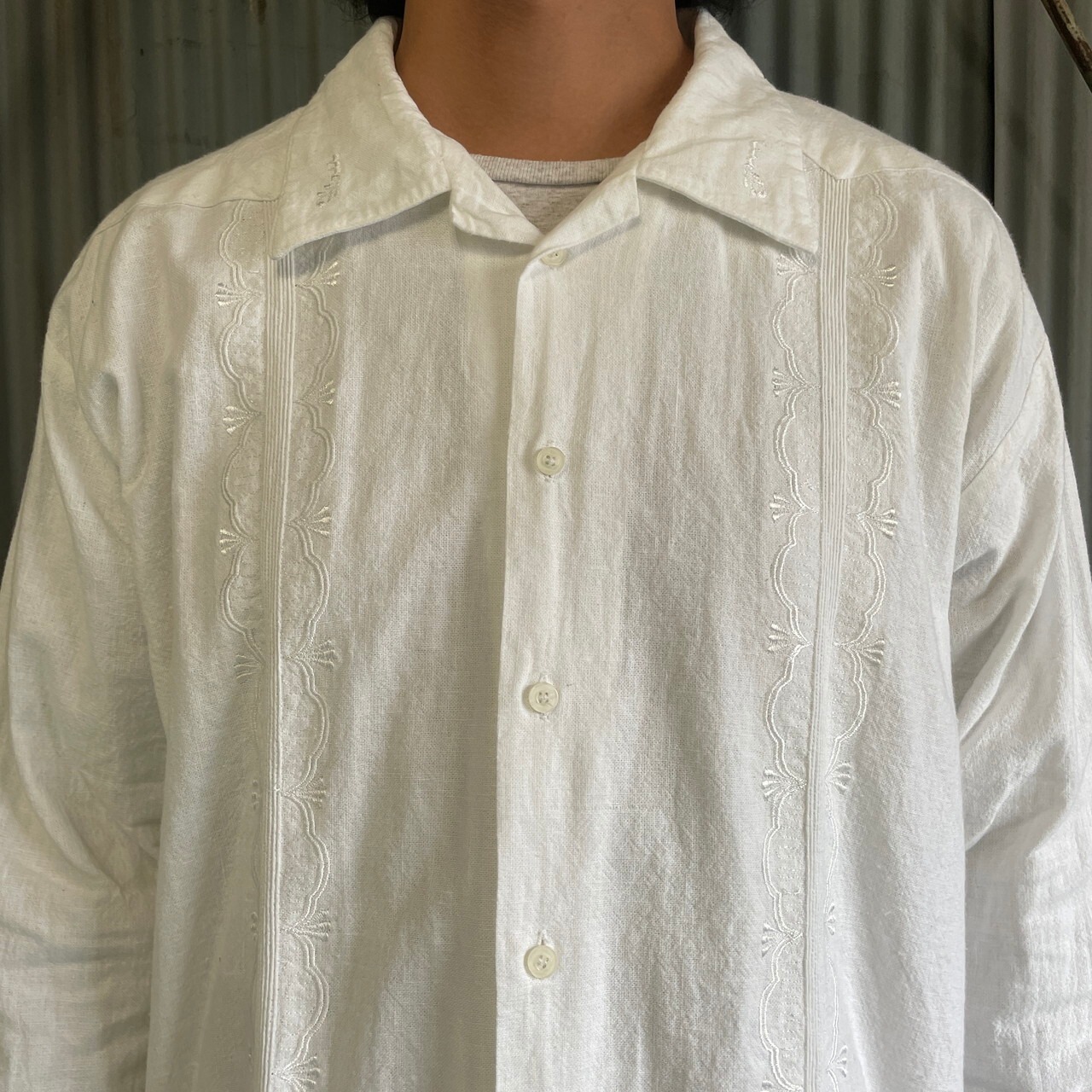 MARTINEZ MONTIEL リネン×レーヨン 長袖 キューバシャツ メンズXL 古着 