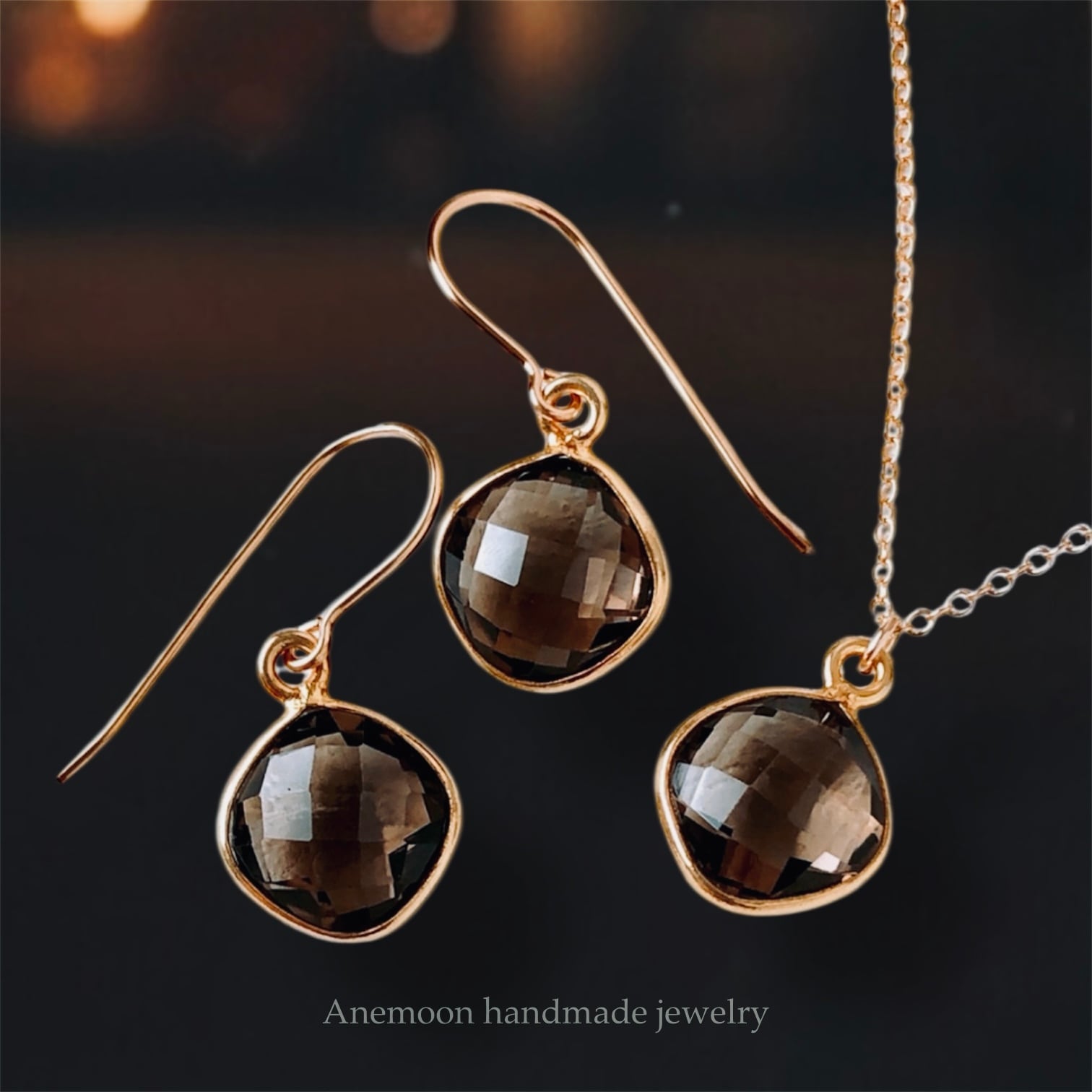 宝石質スモーキークォーツ14kgf製ネックレス 約40cm 天然石12×12mm