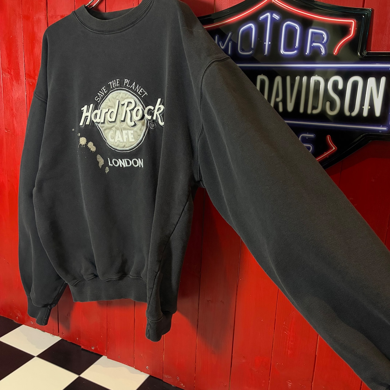 90s Hard Rock CAFE LONDON ブラックフェードスウェット　シルバー刺繍　