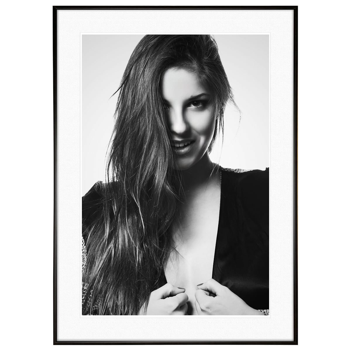 人物写真 長い髪の女性 インテリアモノクロアートポスター額装 AS2398
